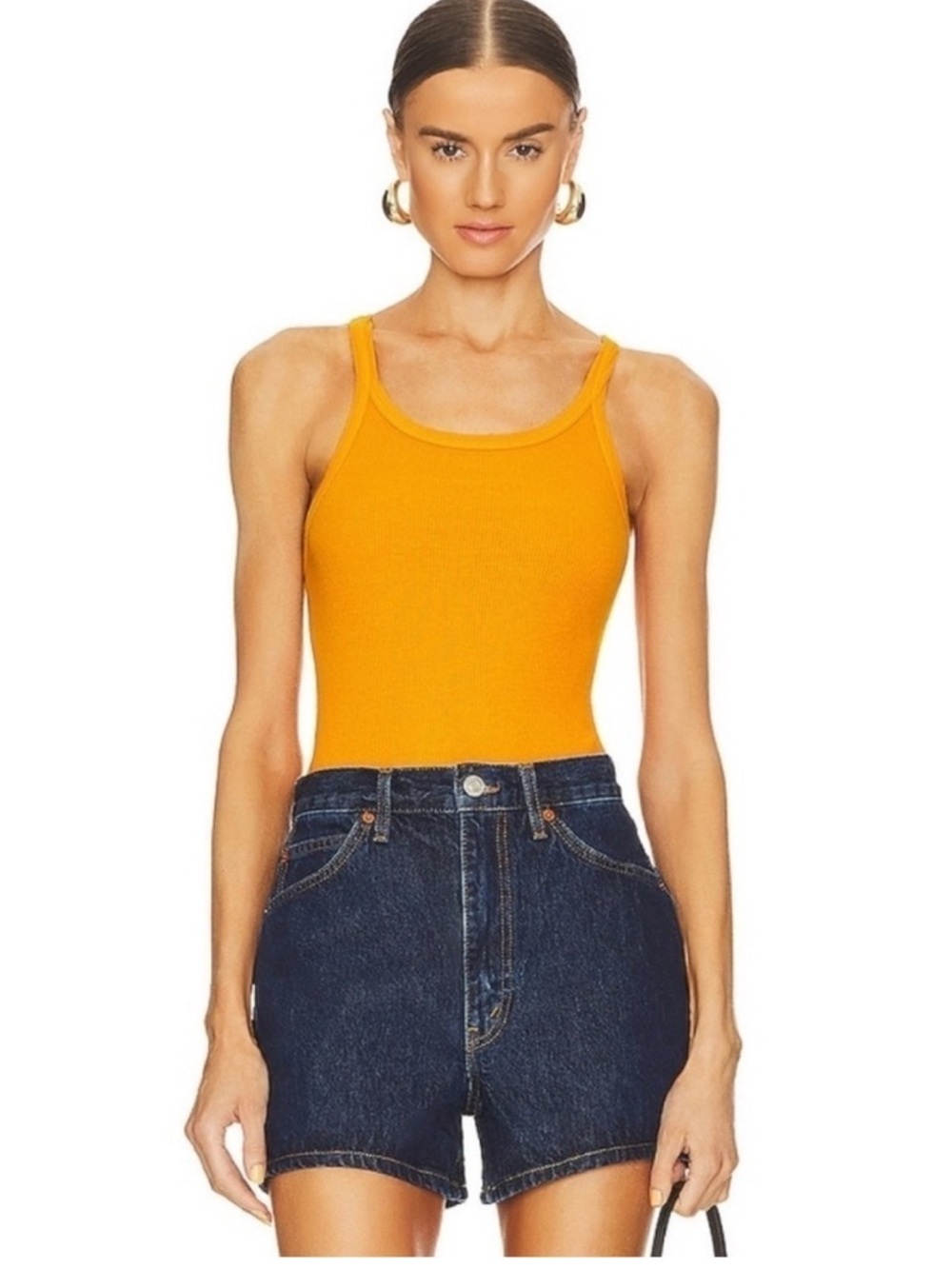Re/Done x Hanes Orange Ribbed Bodysuit Tank in Tangerine Orange M